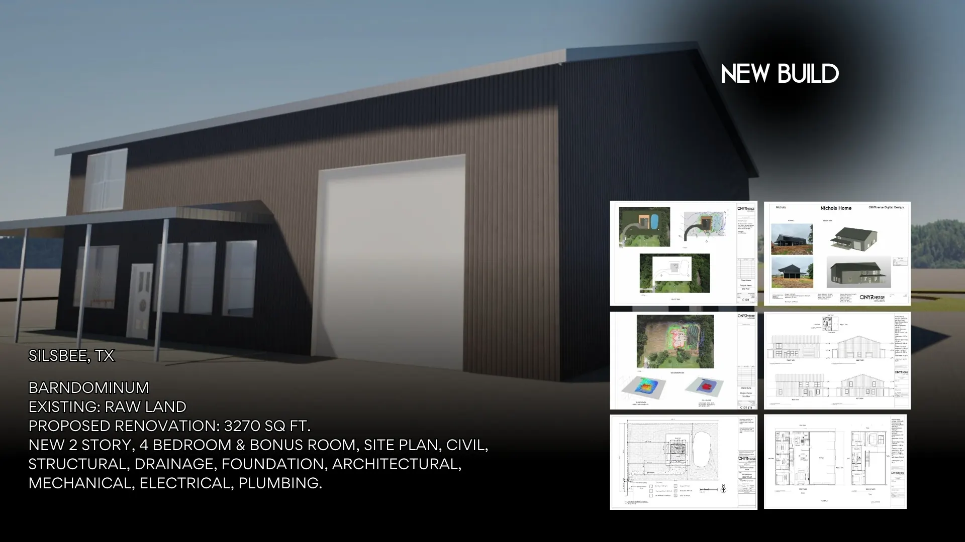 ONYRverse design for a two-story barndominium in Silsbee, TX