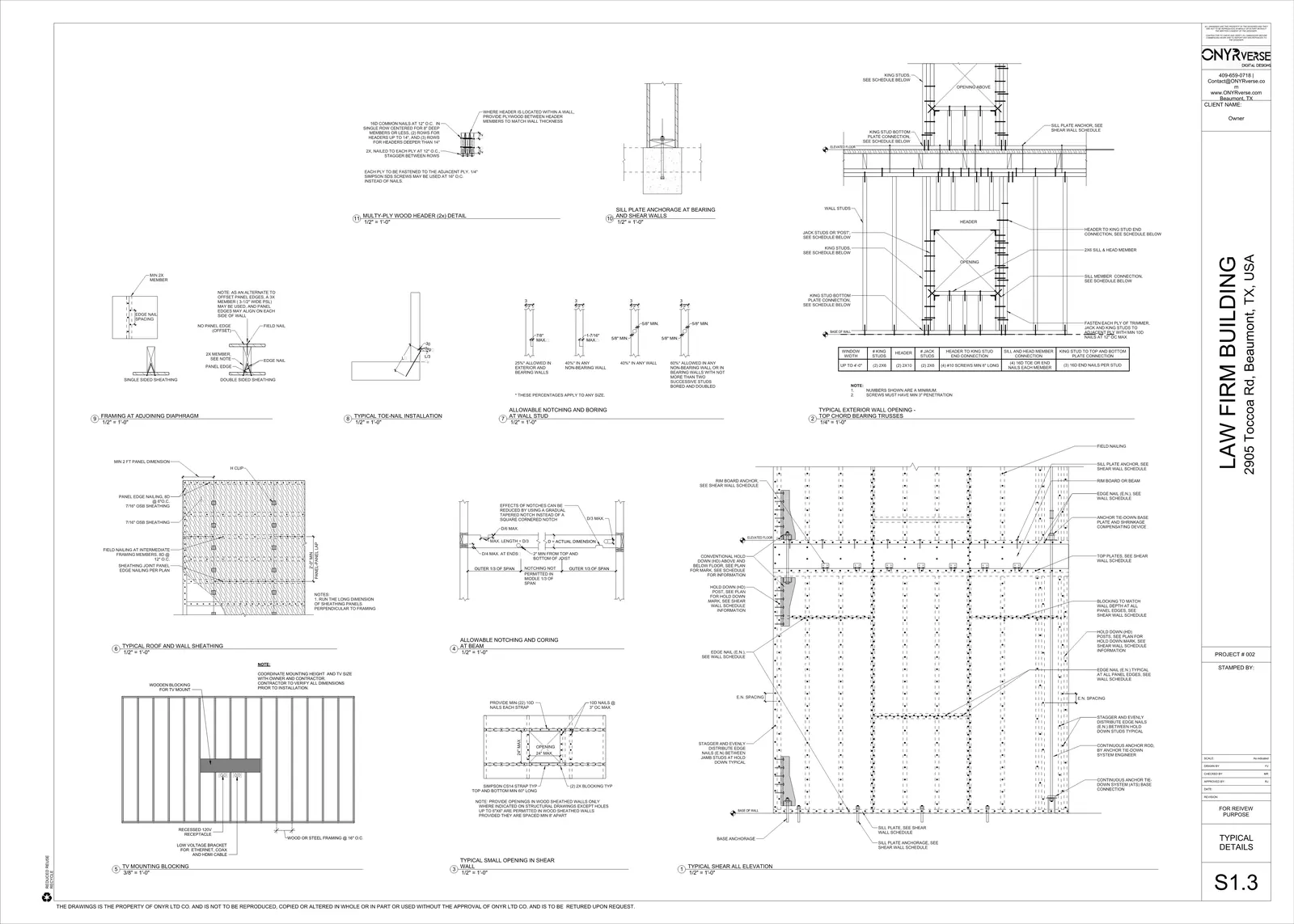 Architectural construction document drawing set sheet prepared by ONYRverse