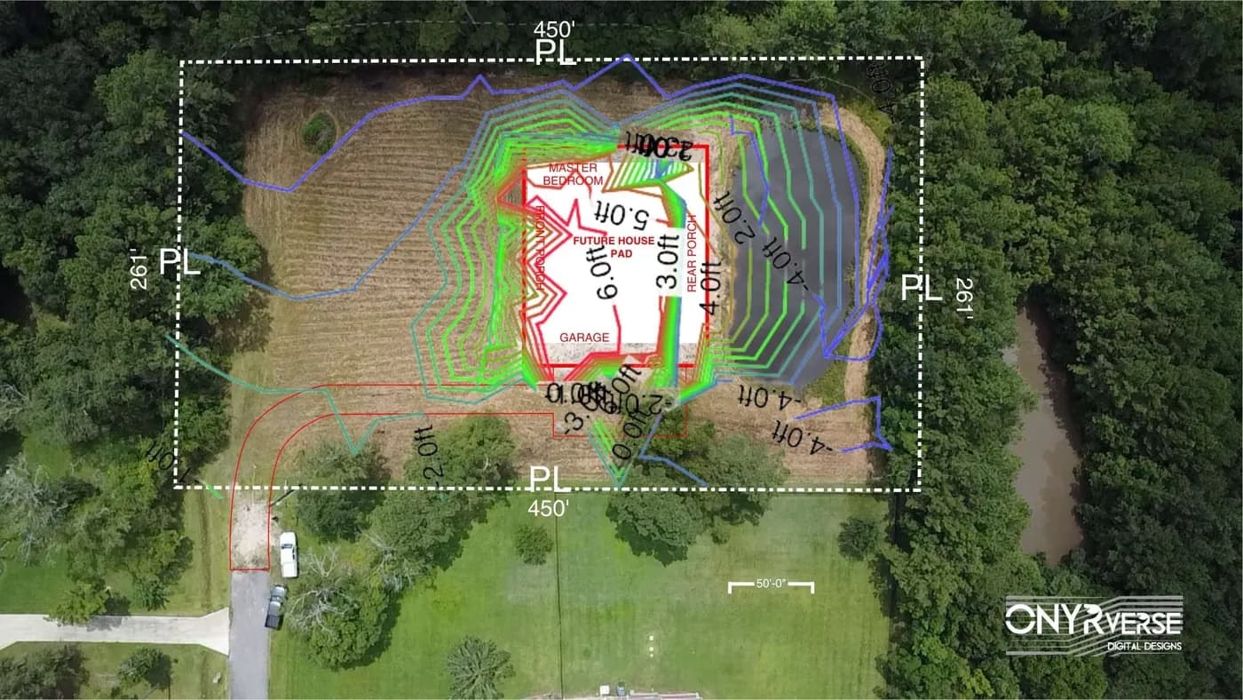 Drone aerial view of a Beaumont project site with a mapping overlay