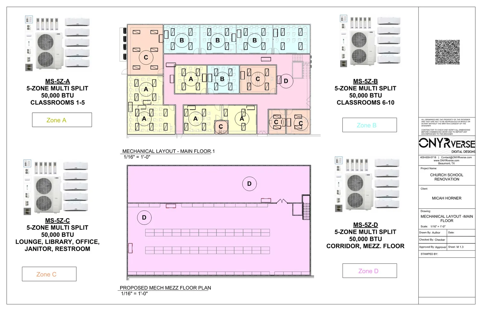 Mechanical drawing sheet showing HVAC duct layout and equipment for a commercial building
