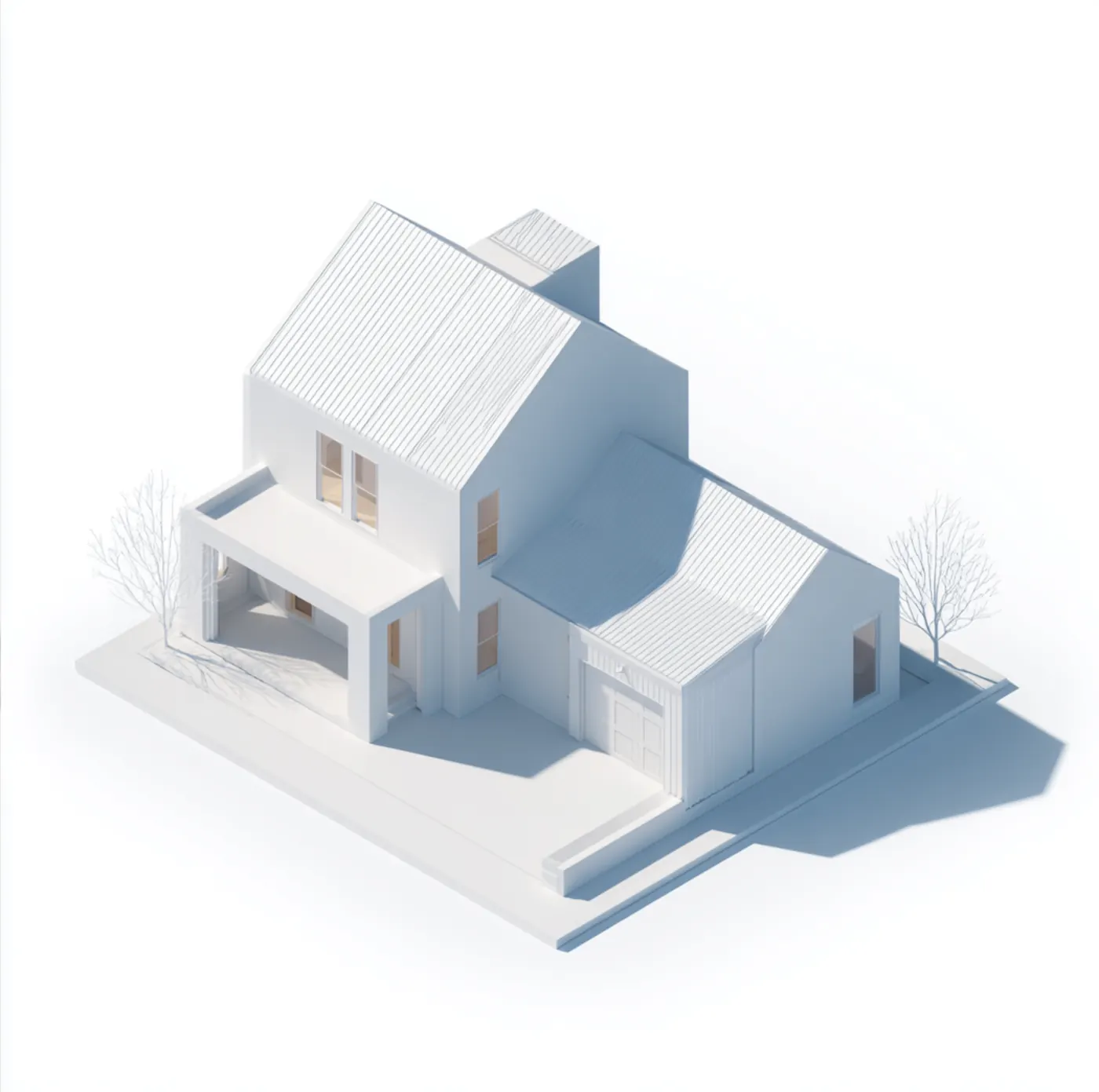 White 3D model of a house of the kind converted into an iPhone AR walkthrough